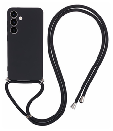 Samsung S24 Hoesje met Koord en Camera Bescherming Back Cover Zwart