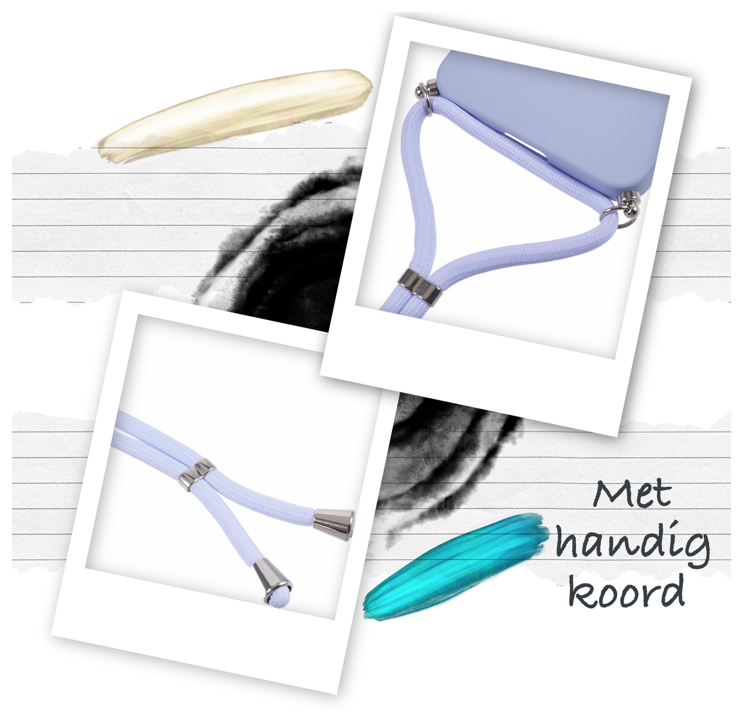 Samsung S24 Hoesje met Koord en Camera Bescherming Back Cover Lichtpaars afbeelding 3