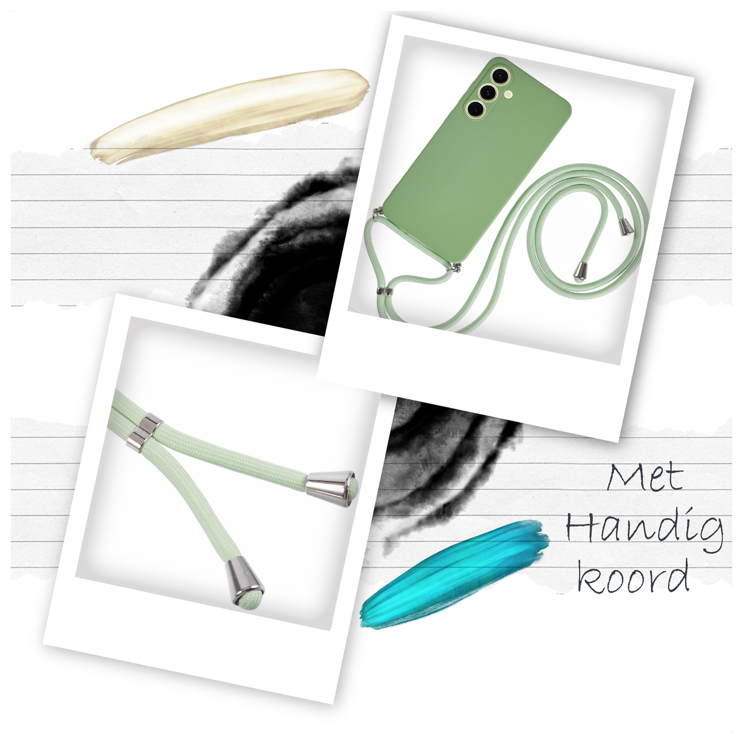 Samsung S24 Hoesje met Koord en Camera Bescherming Back Cover Matcha Groen afbeelding 3