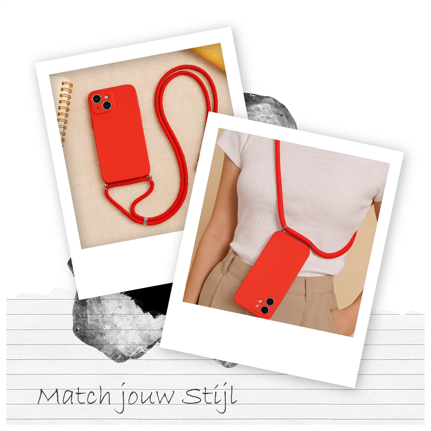 Samsung S24 Hoesje met Koord en Camera Bescherming Back Cover Rood afbeelding 3