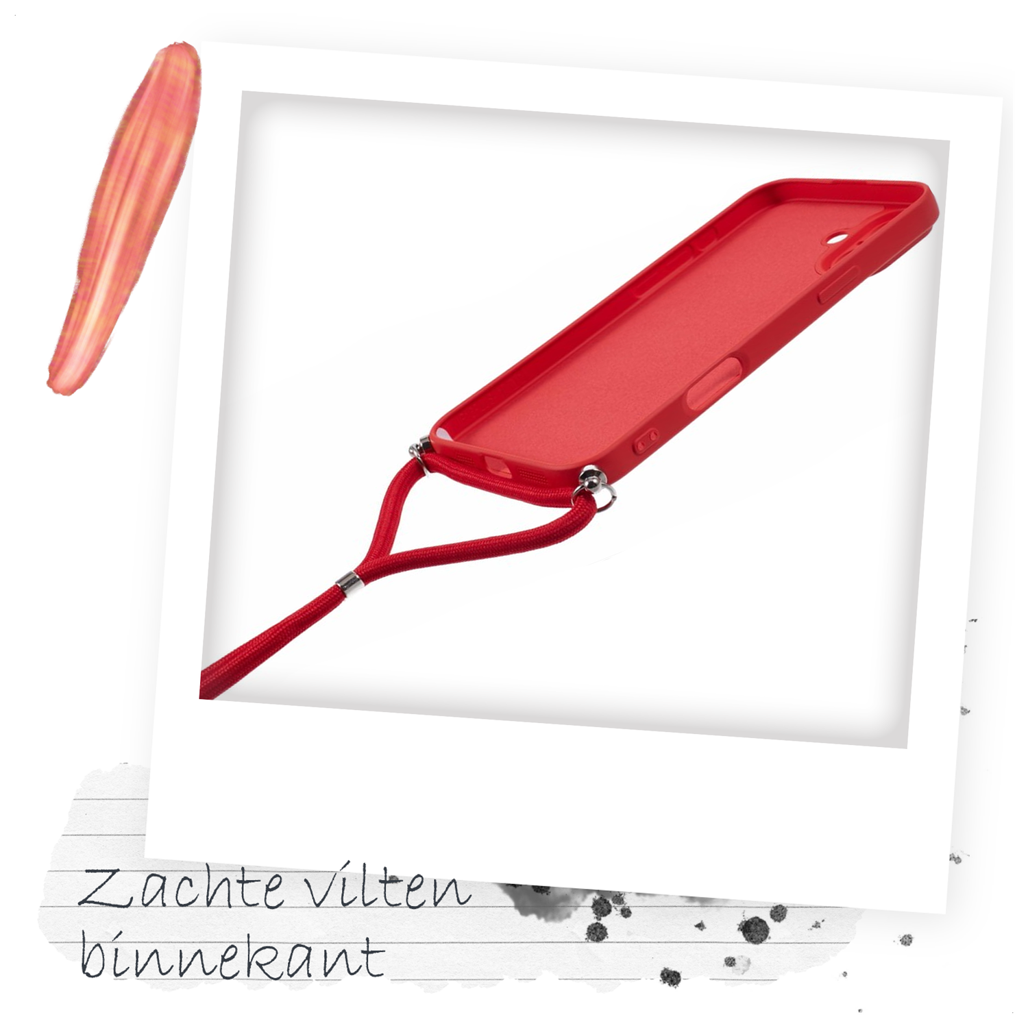 Samsung S24 Hoesje met Koord en Camera Bescherming Back Cover Rood afbeelding 5