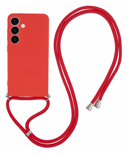 Samsung S24 Hoesje met Koord en Camera Bescherming Back Cover Rood afbeelding 1