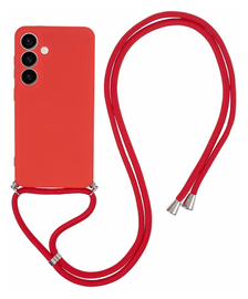 Samsung S24 Hoesje met Koord en Camera Bescherming Back Cover Rood