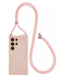 Samsung S24 Ultra Hoesje met Koord en Camera Bescherming Back Cover Roze afbeelding