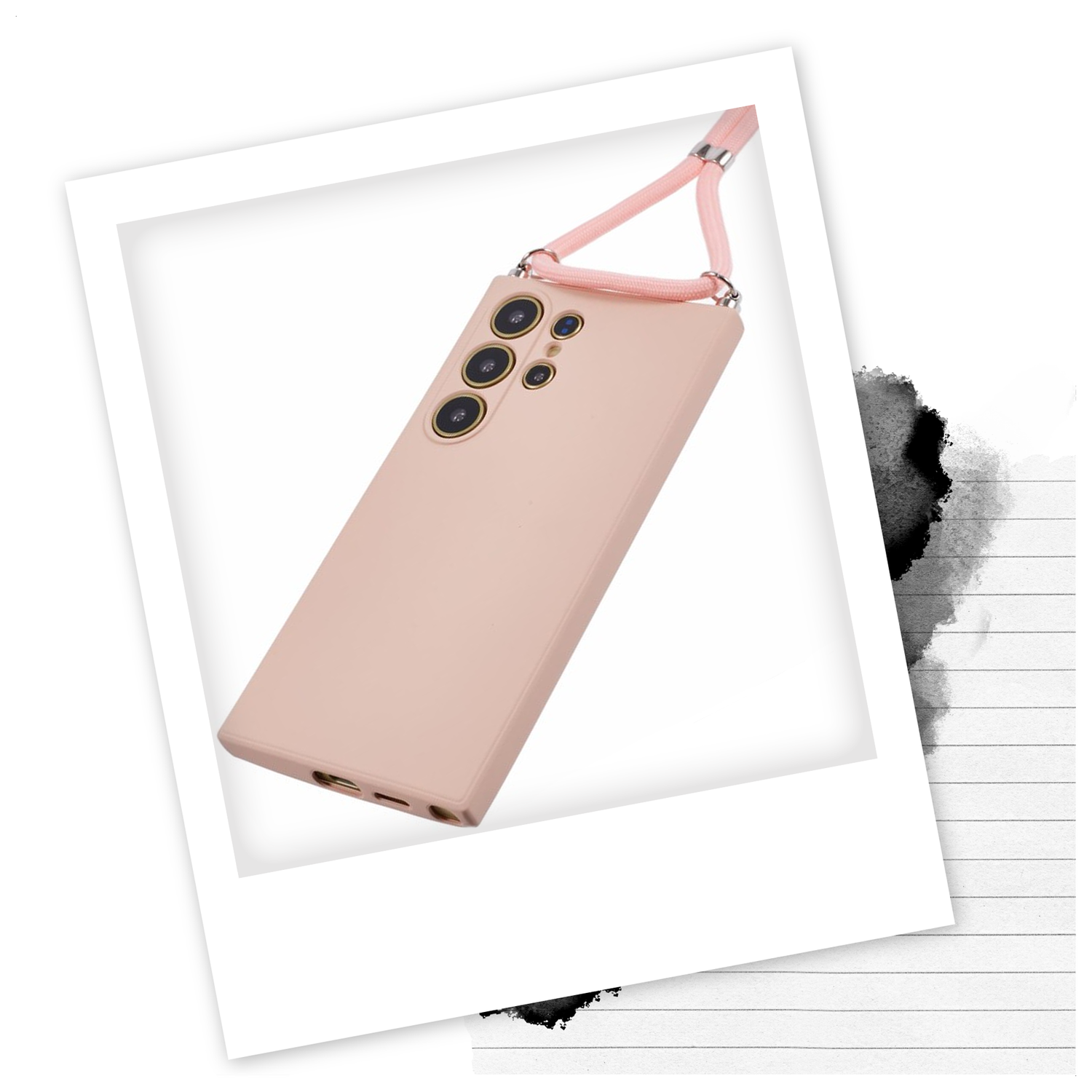 Samsung S24 Ultra Hoesje met Koord en Camera Bescherming Back Cover Roze afbeelding 2