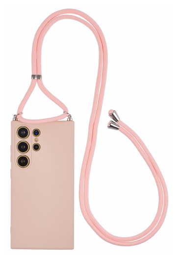 Samsung S24 Ultra Hoesje met Koord en Camera Bescherming Back Cover Roze afbeelding 1
