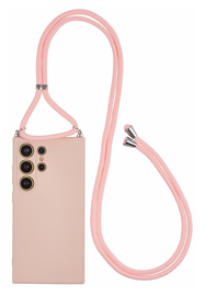 Samsung S24 Ultra Hoesje met Koord en Camera Bescherming Back Cover Roze