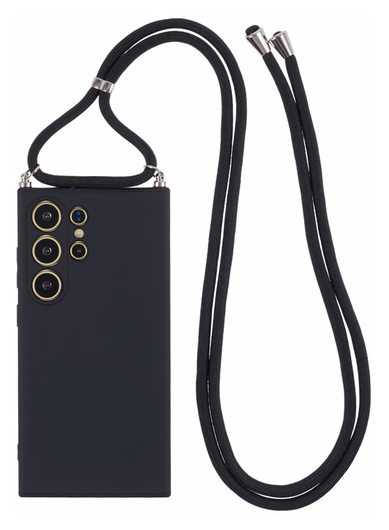 Samsung S24 Ultra Hoesje met Koord en Camera Bescherming Back Cover Zwart afbeelding 1