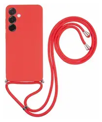Samsung Galaxy A56 Hoesje met Koord en Camera Bescherming Back Cover Rood afbeelding