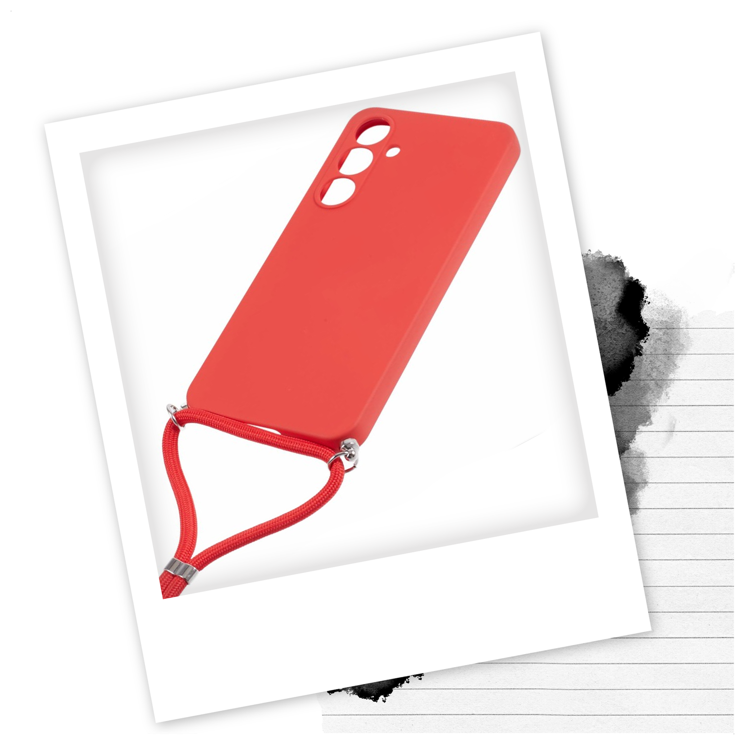 Samsung Galaxy A16 Hoesje met Koord en Camera Bescherming Back Cover Rood afbeelding 2