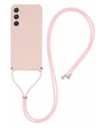 Samsung Galaxy A55 Hoesje met Koord en Camera Bescherming Back Cover Roze afbeelding
