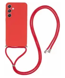 Samsung Galaxy A55 Hoesje met Koord en Camera Bescherming Back Cover Rood afbeelding