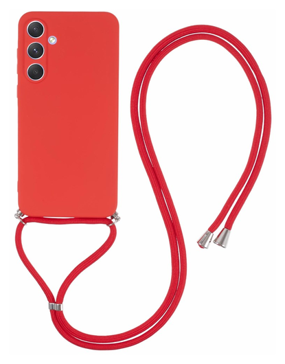 Samsung Galaxy A55 Hoesje met Koord en Camera Bescherming Back Cover Rood afbeelding 1