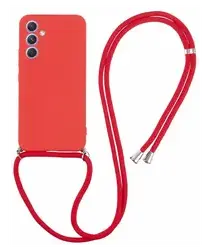 Samsung Galaxy A54 Hoesje met Koord en Camera Bescherming Back Cover Rood afbeelding