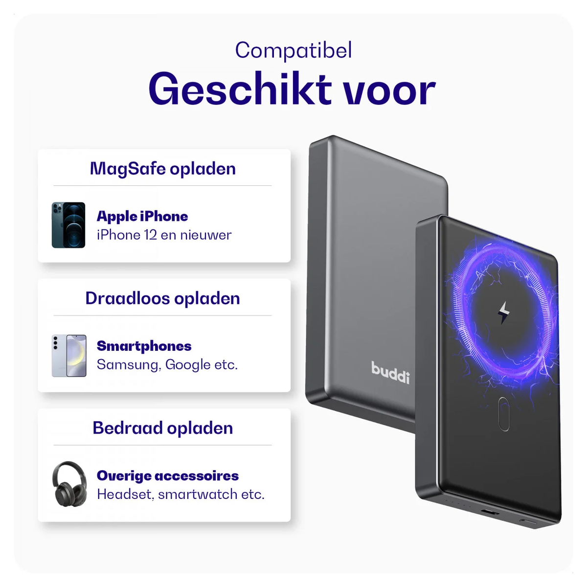 Buddi Connect 10.000 mAh MagSafe Powerbank 20W met 25W Oplader Zwart afbeelding 11