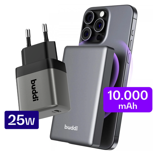Buddi Connect 10.000 mAh MagSafe Powerbank 20W met 25W Oplader Zwart afbeelding 1