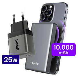 Buddi Connect 10.000 mAh MagSafe Powerbank 20W met 25W Oplader Zwart