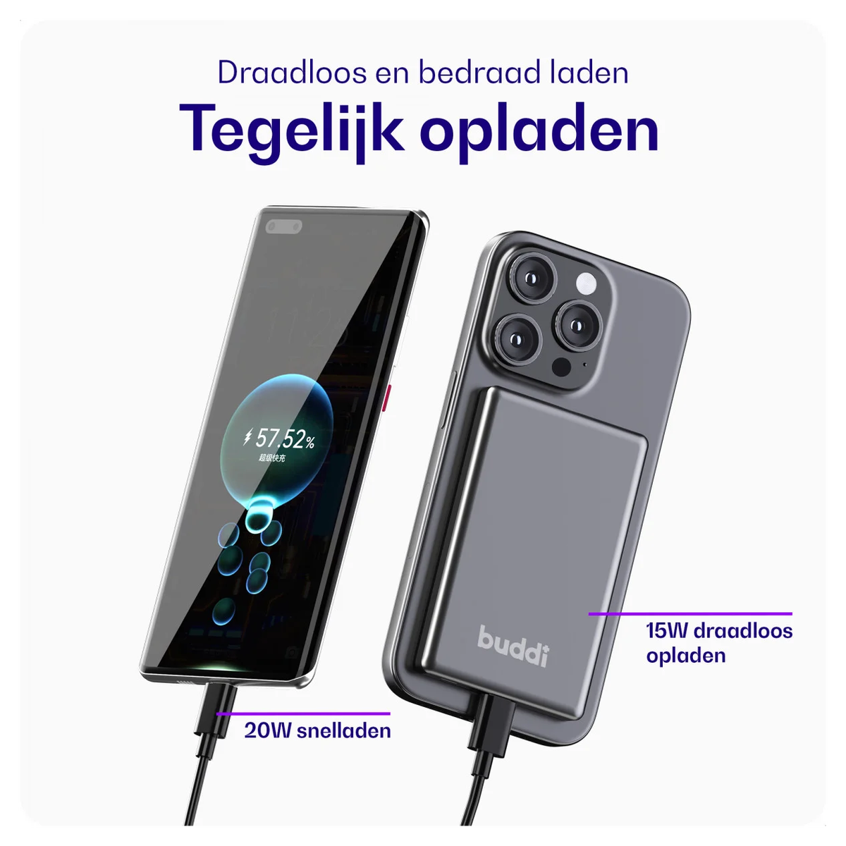 Buddi Connect 5.000 mAh MagSafe Powerbank 20W met 25W Oplader Zwart afbeelding 10