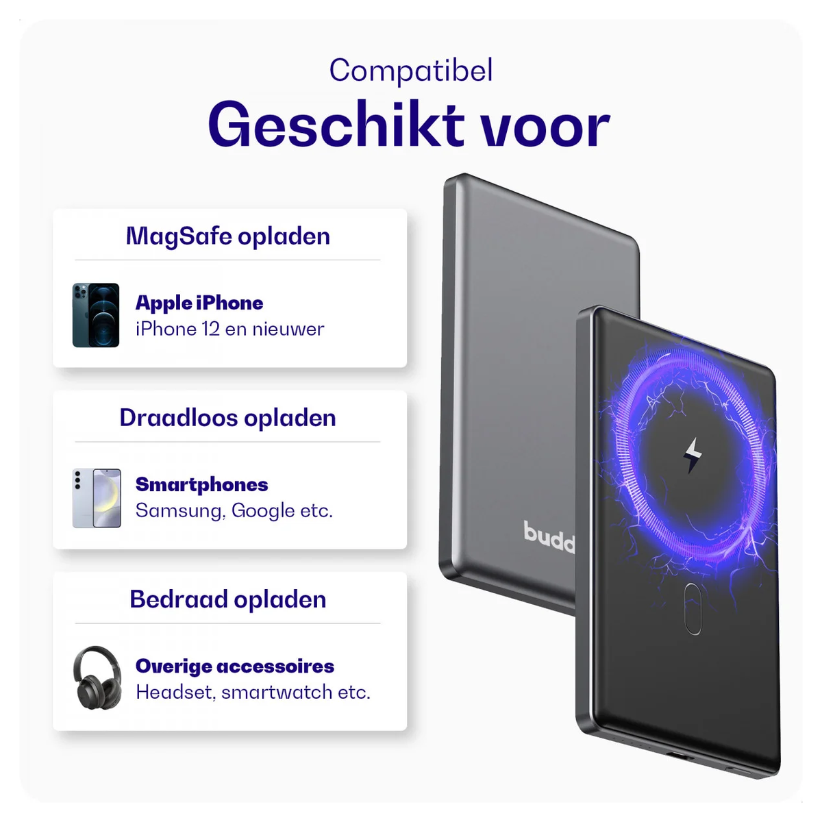 Buddi Connect 5.000 mAh MagSafe Powerbank 20W met 25W Oplader Zwart afbeelding 11