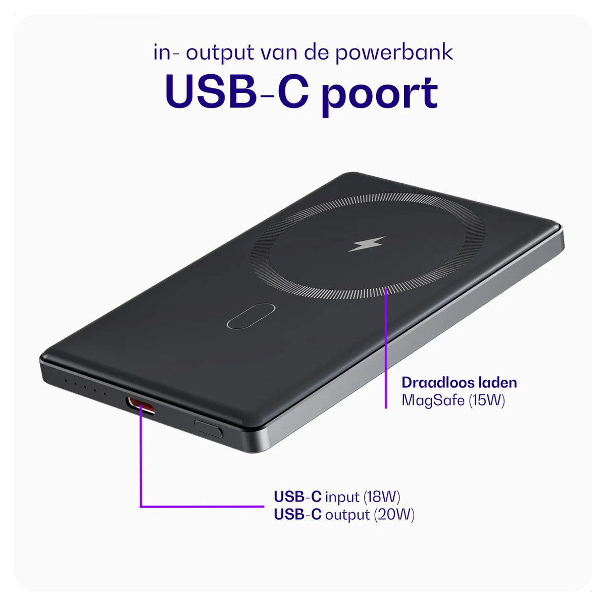 Buddi Connect 5.000 mAh MagSafe Powerbank 20W met 25W Oplader Zwart afbeelding 6