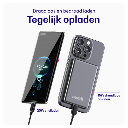 Buddi Connect 5.000 mAh MagSafe Powerbank 20W met 25W Oplader Zwart afbeelding 10
