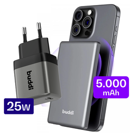 Buddi Connect 5.000 mAh MagSafe Powerbank 20W met 25W Oplader Zwart