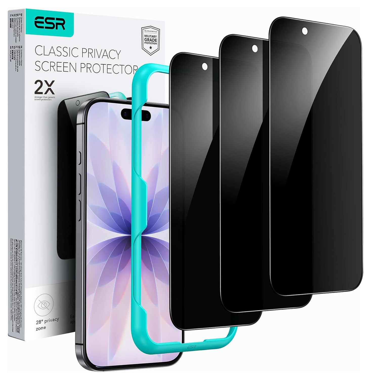 ESR Privacy Screen Protector iPhone 17 / 16 Pro Tempered Glass (3-Pack) afbeelding 1