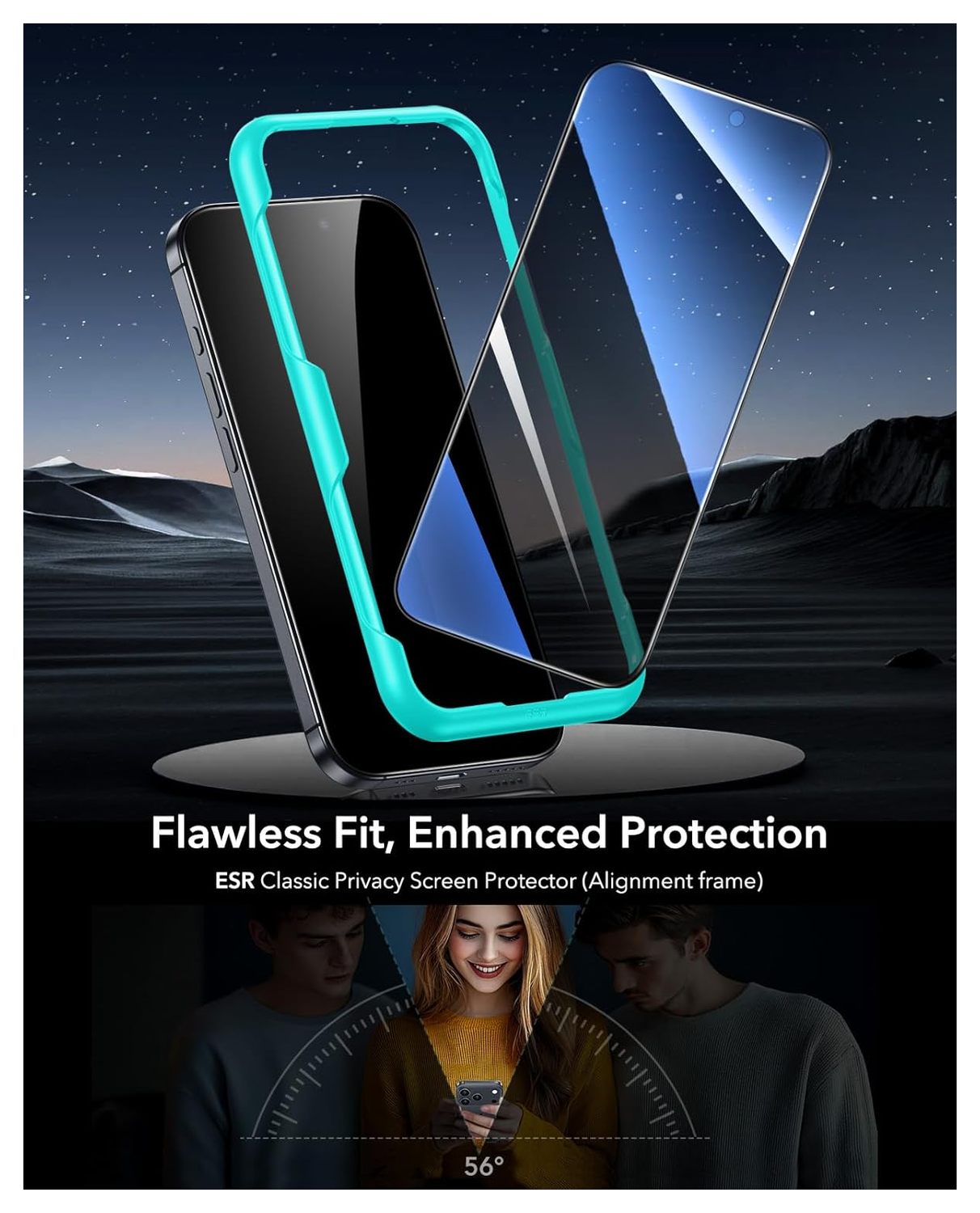 ESR Privacy Screen Protector iPhone 17 / 16 Pro Tempered Glass (3-Pack) afbeelding 3