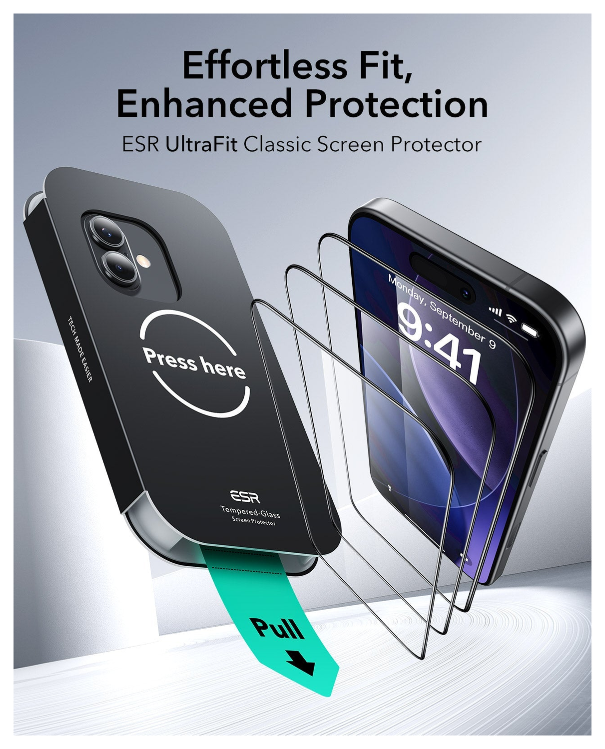 ESR UltraFit Tempered Glass iPhone 17 / 16 Pro Screen Protector (3-Pack) afbeelding 2