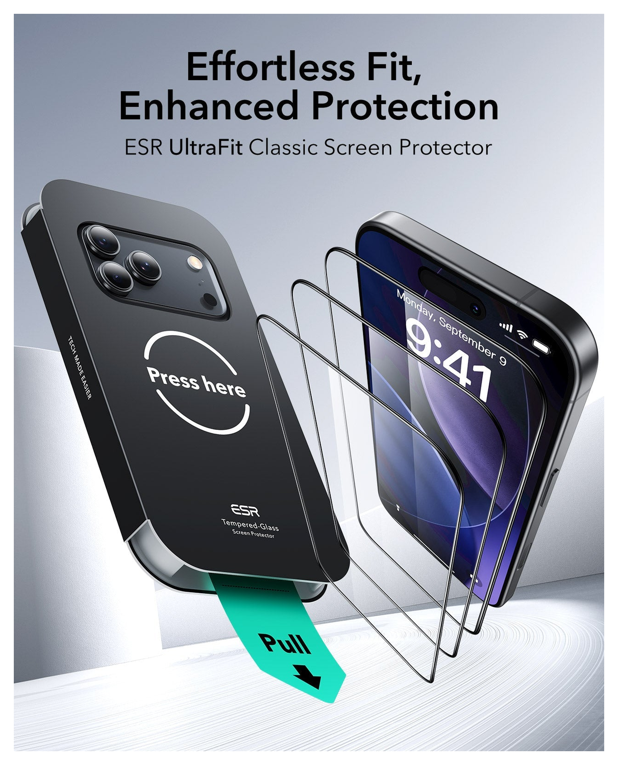 ESR UltraFit Tempered Glass iPhone 17 Pro Screen Protector (3-Pack) afbeelding 2