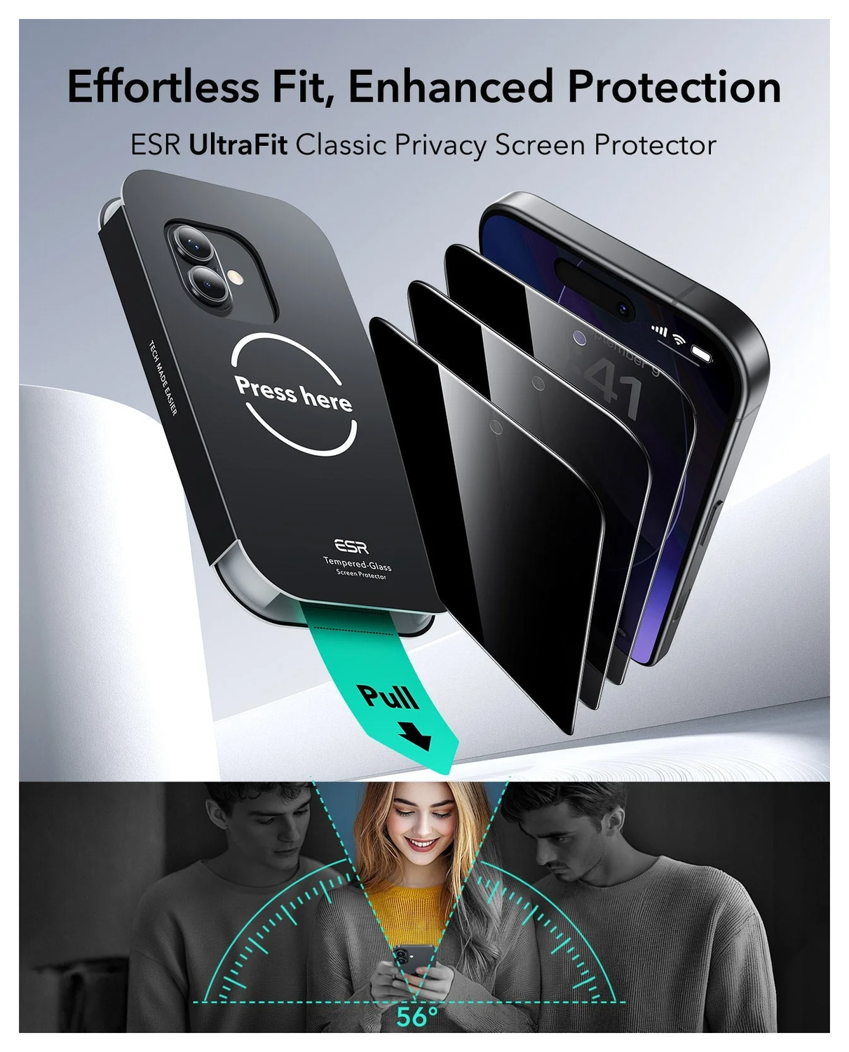ESR UltraFit Privacy iPhone 17 Screen Protector Tempered Glass (3-Pack) afbeelding 2