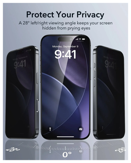 ESR UltraFit Privacy iPhone 17 Pro Screen Protector Tempered Glass (3-Pack) afbeelding 3