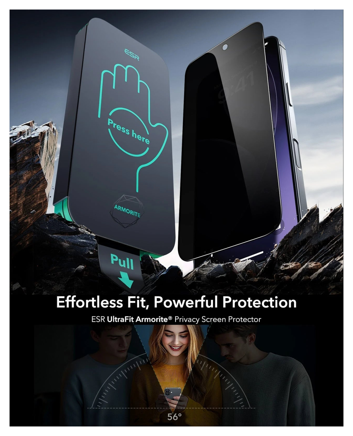 ESR UltraFit Armorite Privacy iPhone 17 Pro Max Tempered Glass (3-Pack) afbeelding 2