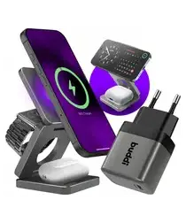 Buddi Power 3-in-1 Draadloze MagSafe / Qi2 Oplader met 25W Power Adapter Grijs afbeelding