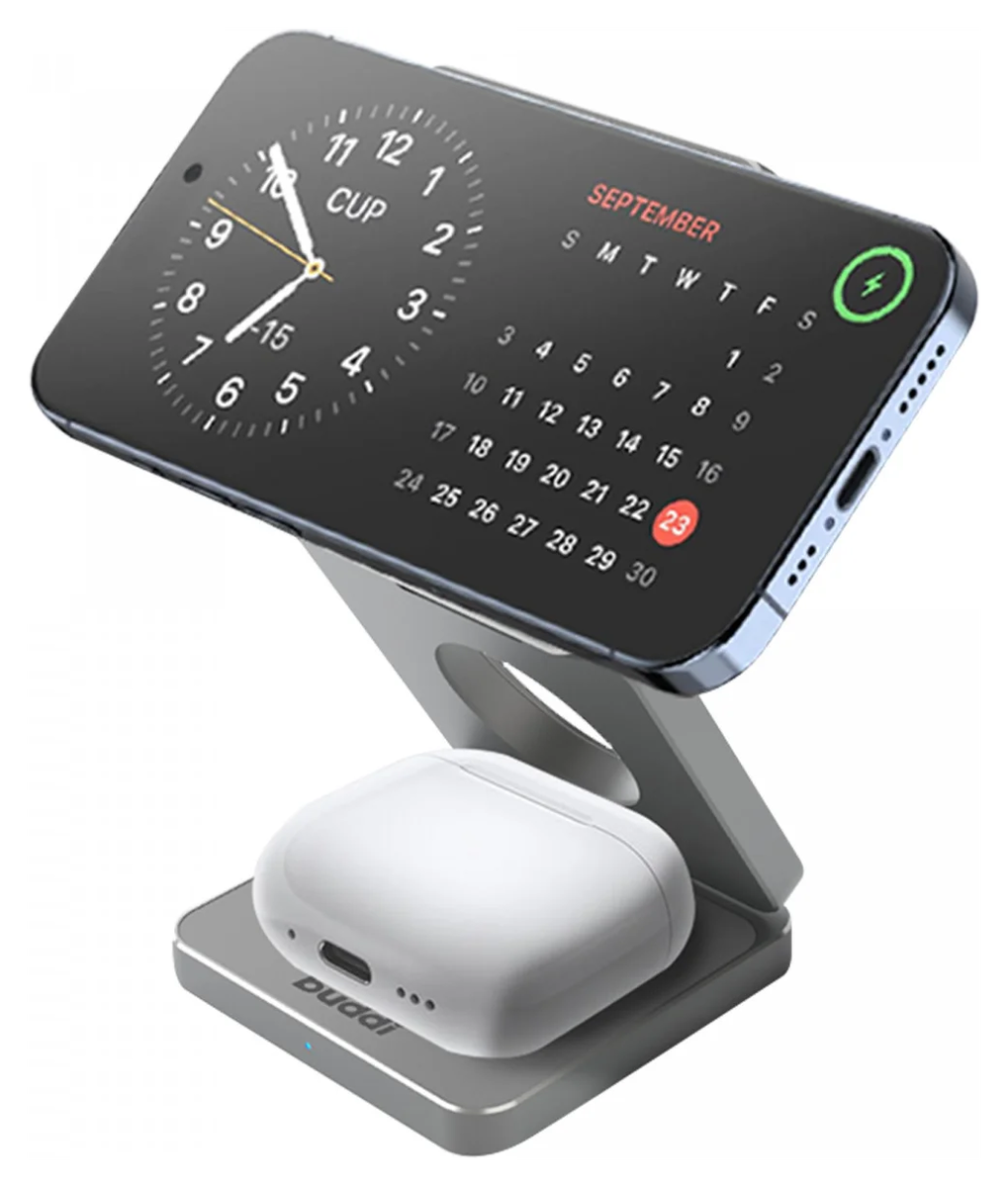Buddi Power 3-in-1 Draadloze MagSafe / Qi2 Oplader met 25W Power Adapter Grijs afbeelding 12