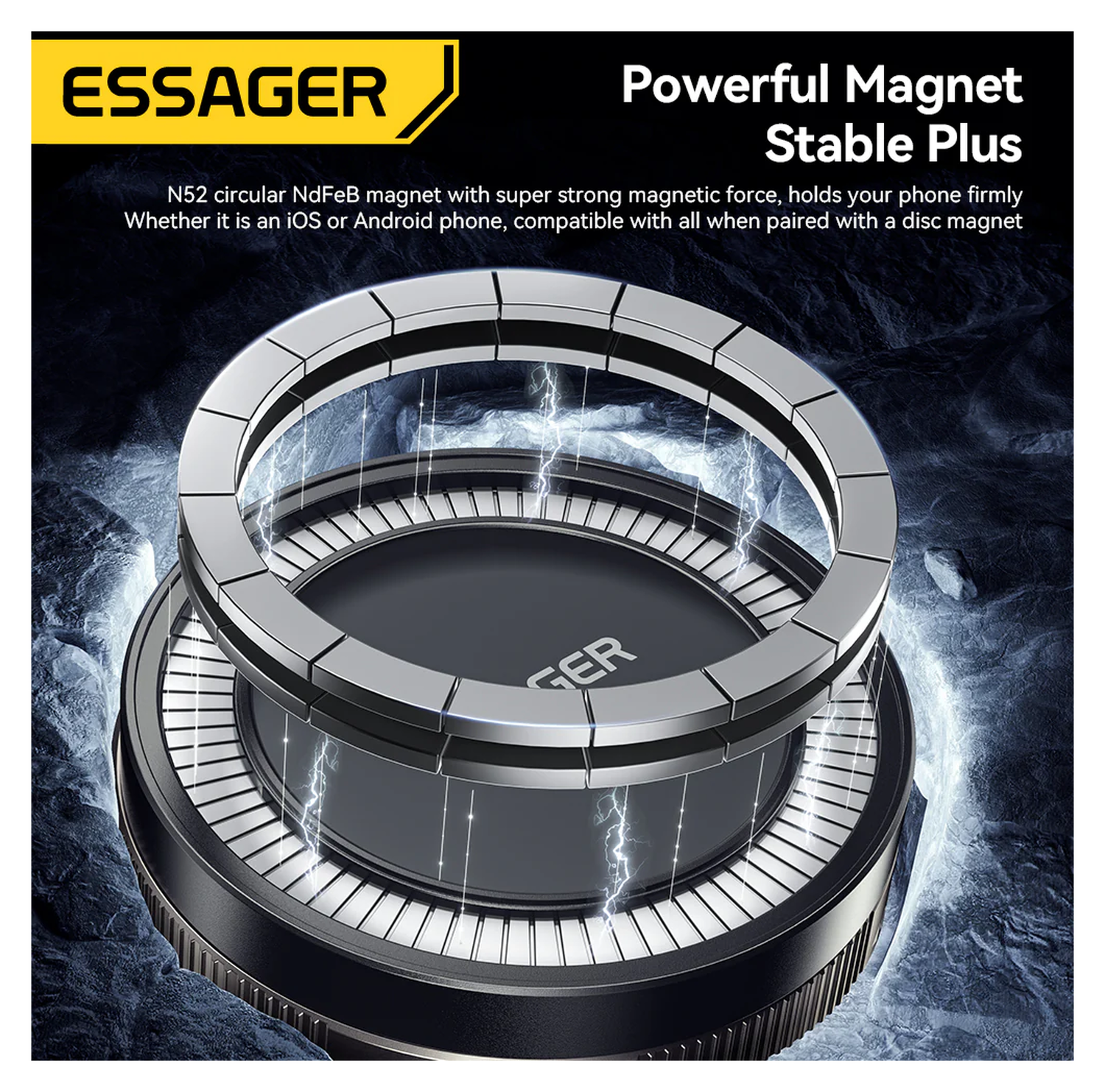 Essager Magnetische MagSafe Telefoonhouder Auto Dashboard met Zuignap Zwart afbeelding 5