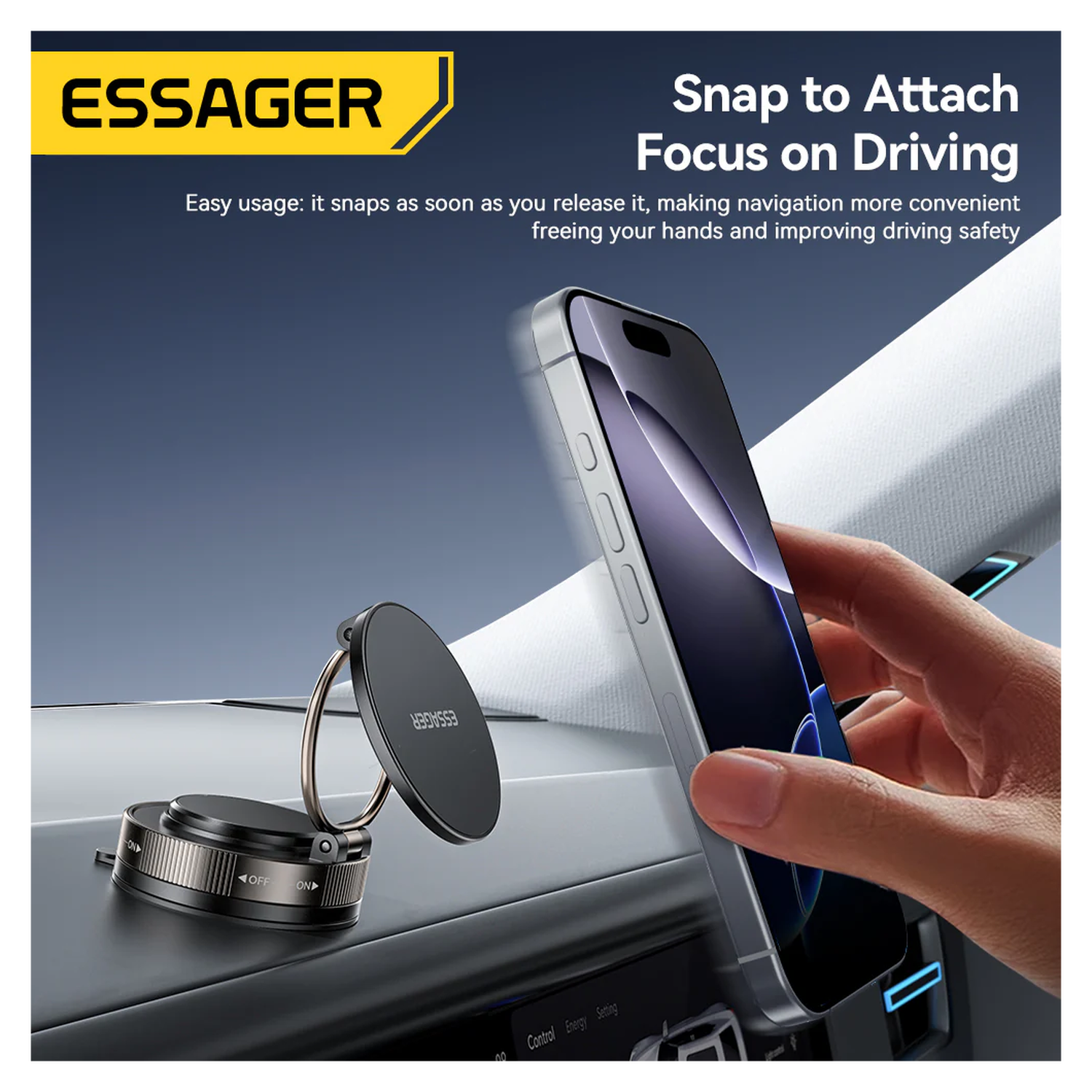 Essager Magnetische MagSafe Telefoonhouder Auto Dashboard met Zuignap Zwart afbeelding 2