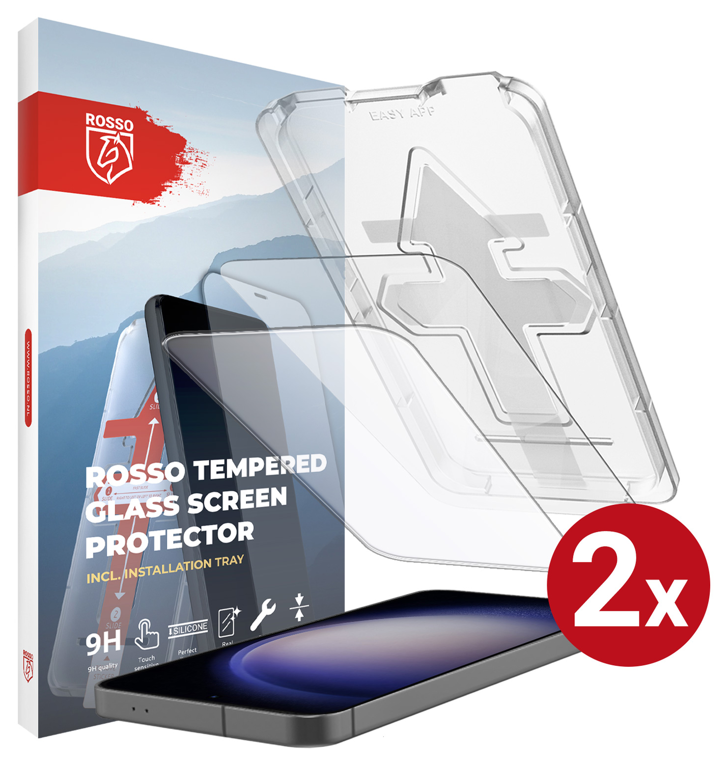Rosso Samsung S23 Tempered Glass met Installatietray (2-Pack) afbeelding 1