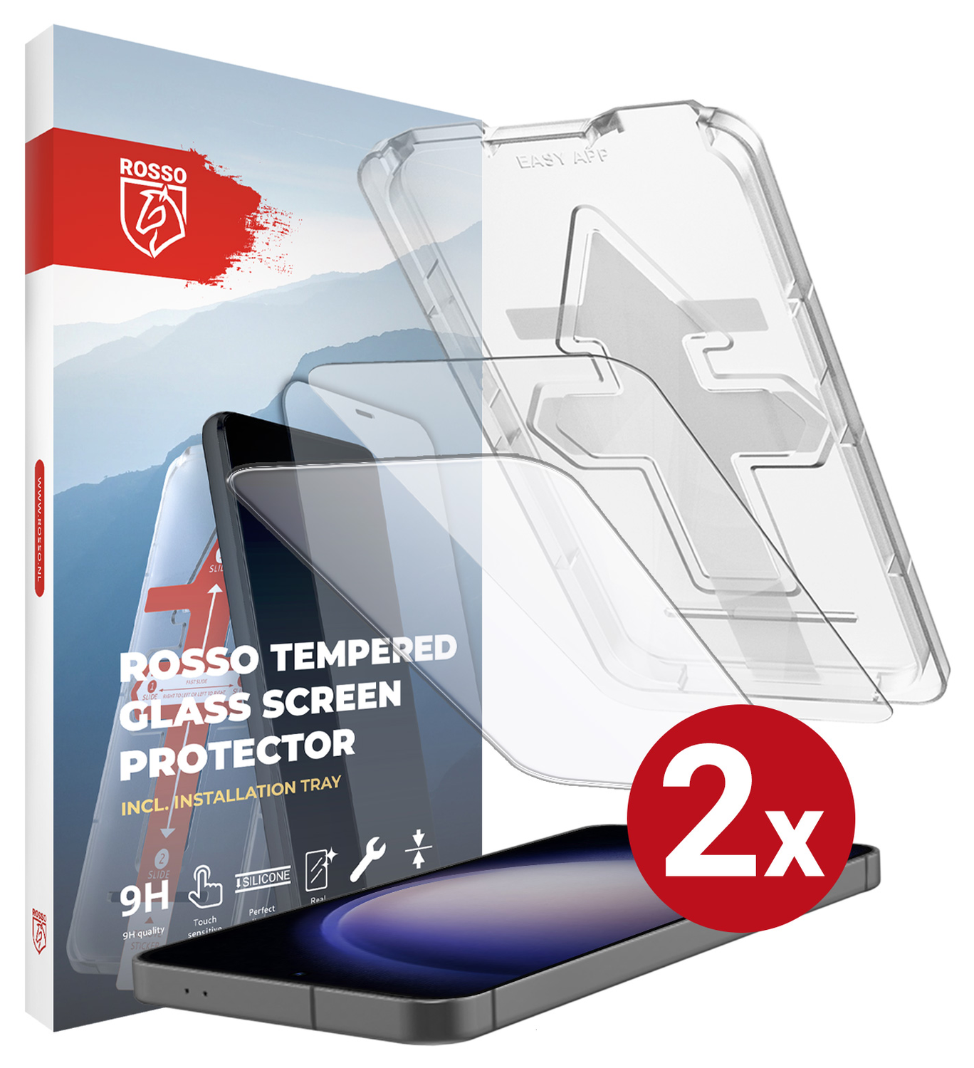 Rosso Samsung S23 Tempered Glass met Installatietray (2-Pack) afbeelding 13