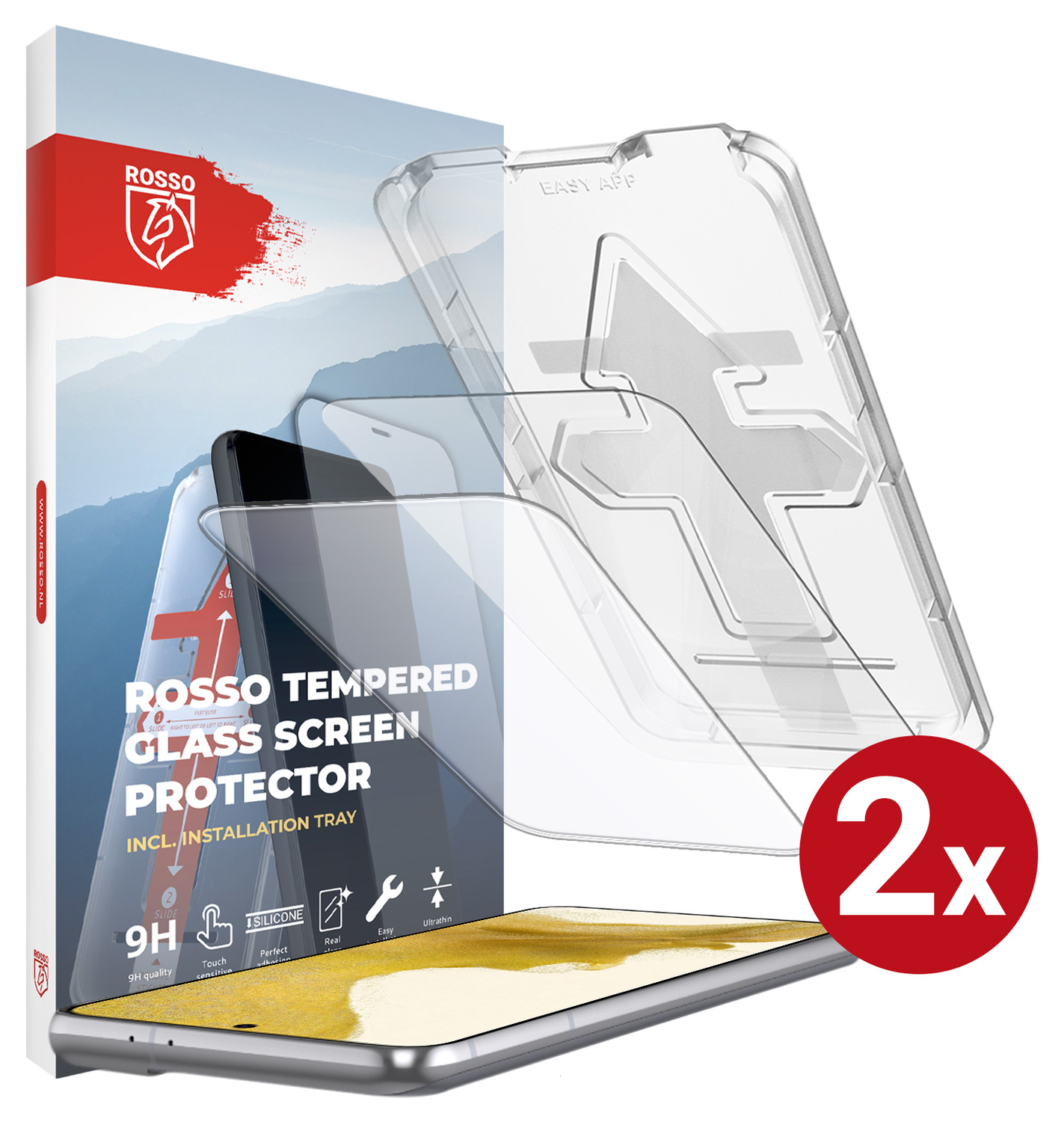 Rosso Samsung Galaxy S22 Tempered Glass met Installatietray (2-Pack) afbeelding 1
