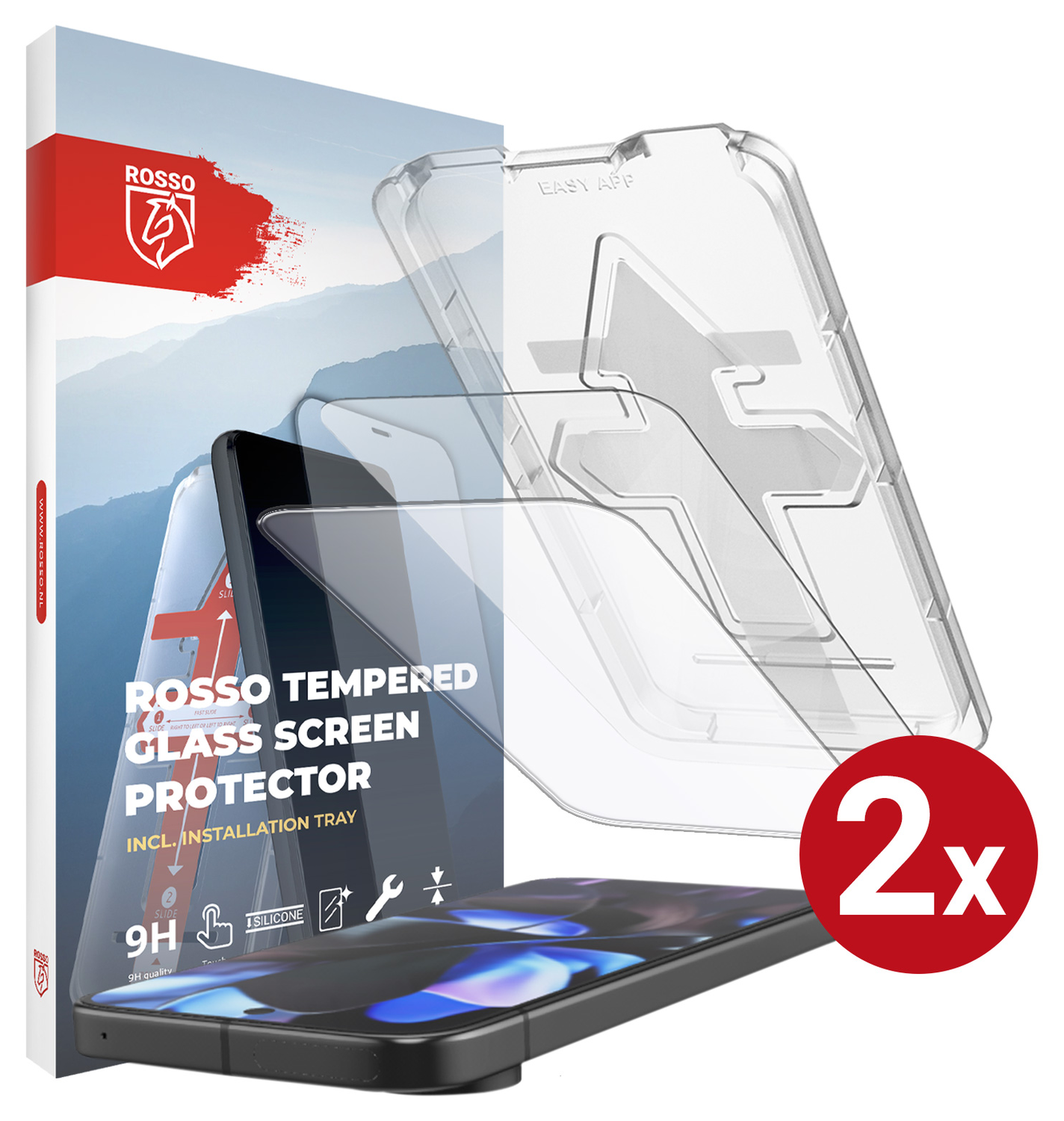 Rosso Google Pixel 9 / 9 Pro Tempered Glass met Installatietray (2-Pack) afbeelding 1