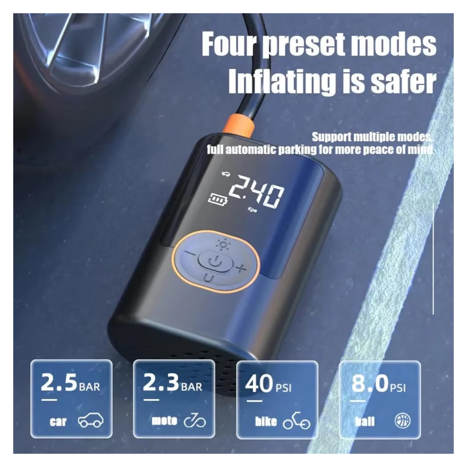 4.000 mAh Powerbank met 150PSI Lucht Compressor voor Auto, E-bike en Fiets afbeelding 3