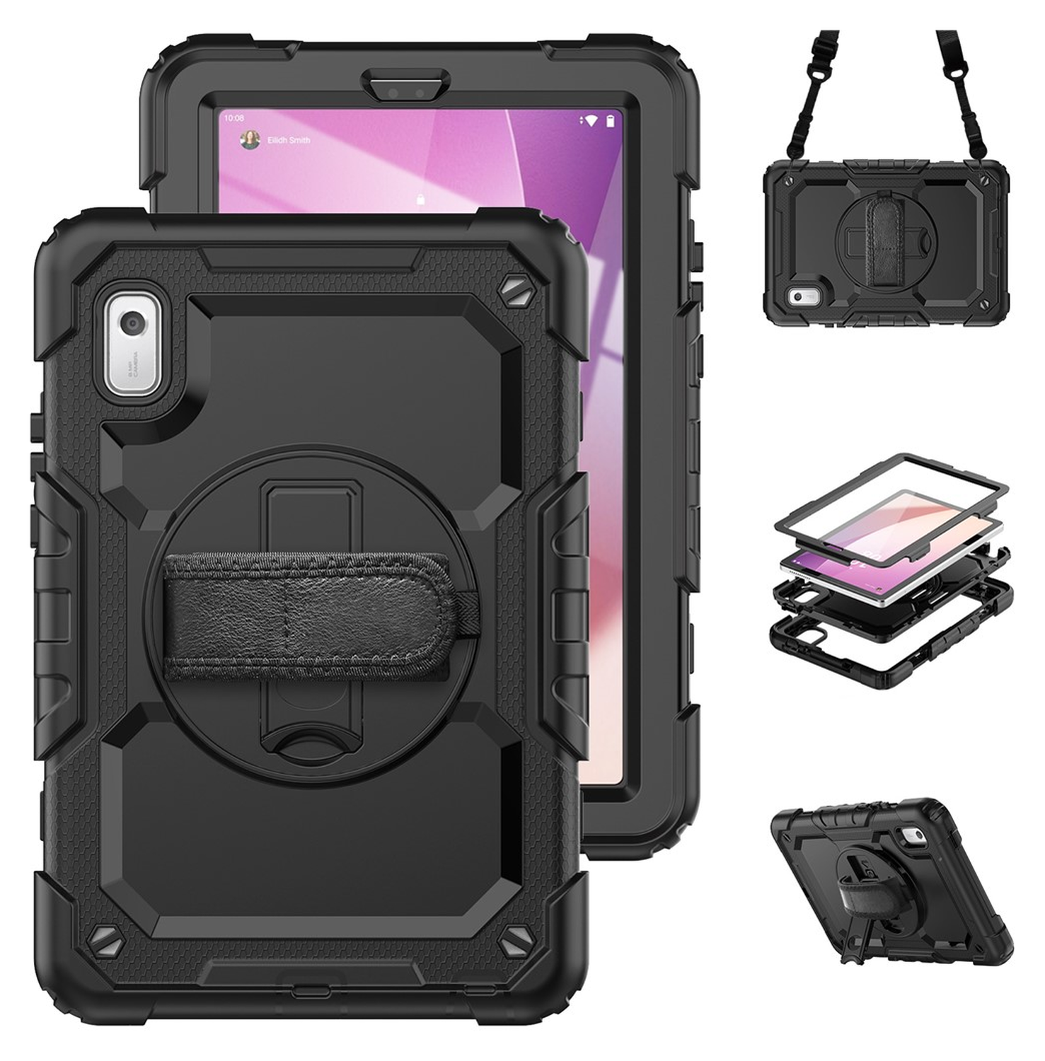 Lenovo Tab One Hoes met Ingebouwde Screen Protector en Handriem Zwart afbeelding 2