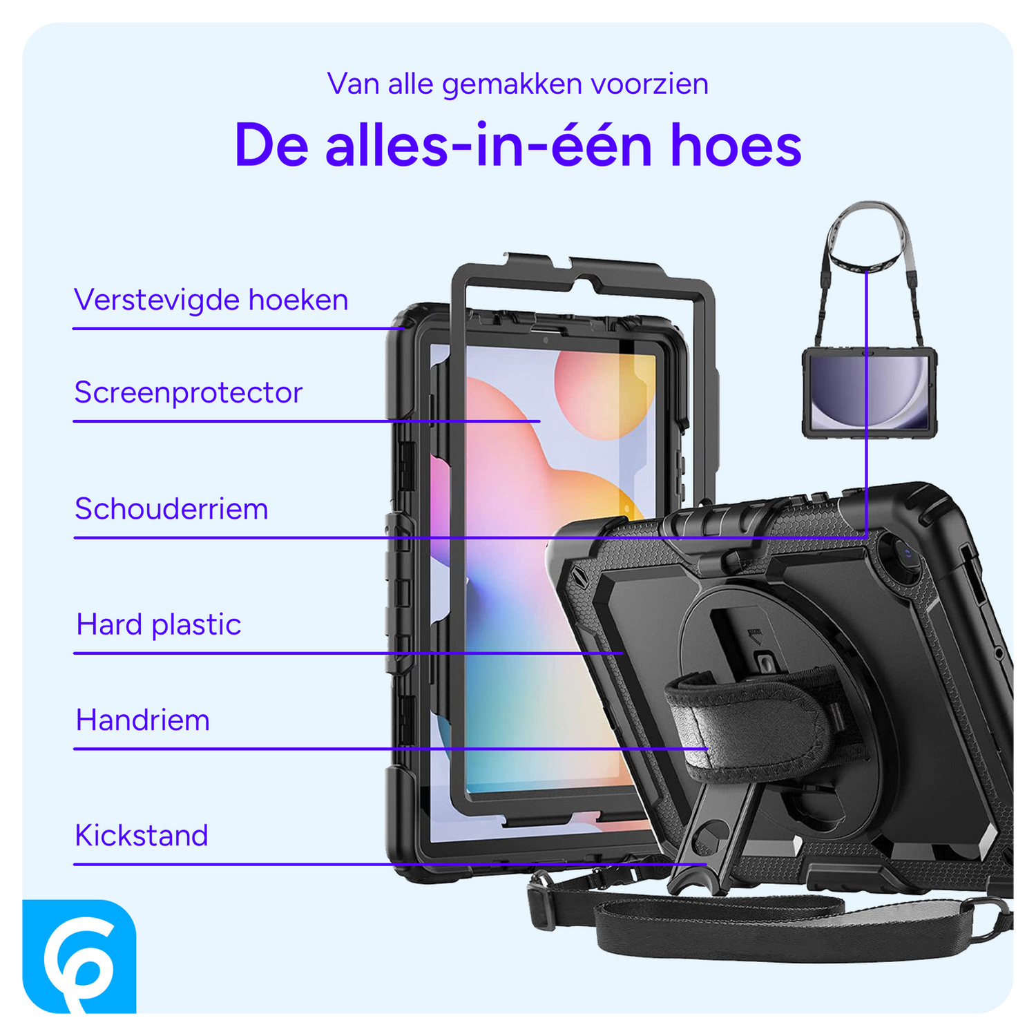 Lenovo Tab One Hoes met Ingebouwde Screen Protector en Handriem Blauw afbeelding 4