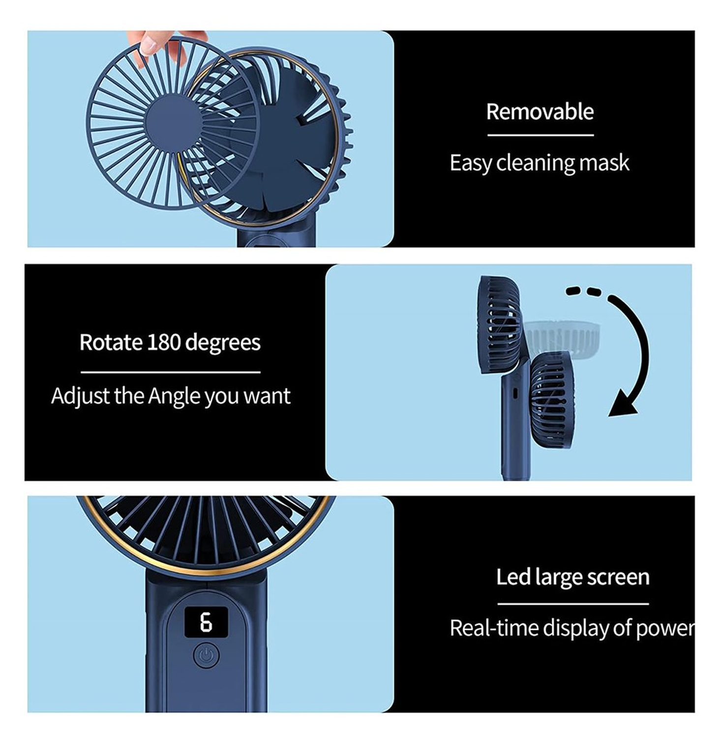 Draagbare Mini Hand Ventilator Oplaadbaar met Nekkoord Blauw afbeelding 6