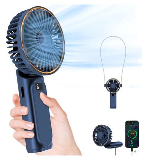 Draagbare Mini Hand Ventilator Oplaadbaar met Nekkoord Blauw afbeelding 1