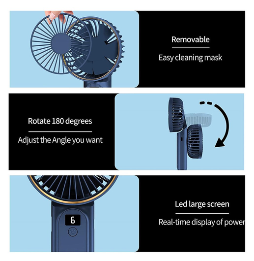 Draagbare Mini Hand Ventilator Oplaadbaar met Nekkoord Blauw afbeelding 6