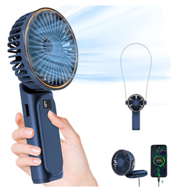 Draagbare Mini Hand Ventilator Oplaadbaar met Nekkoord Blauw