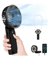 Draagbare Mini Hand Ventilator Oplaadbaar met Nekkoord Zwart afbeelding