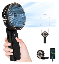 Draagbare Mini Hand Ventilator Oplaadbaar met Nekkoord Zwart